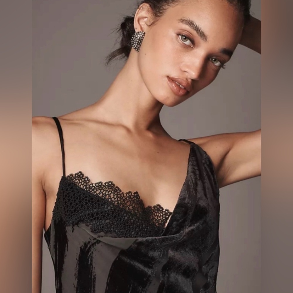 NWOT Anthropologie Black Slip Dress - Cowl Neck - Velvet Zebra Print - Picture 2 of 10